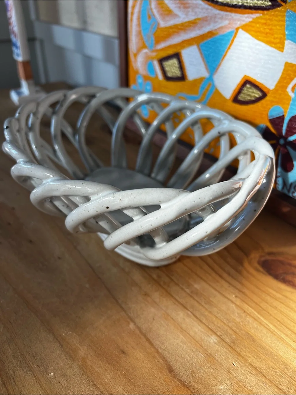 Handcrafted Speckled White Ceramic Spiral Bowl - Decorative Accent